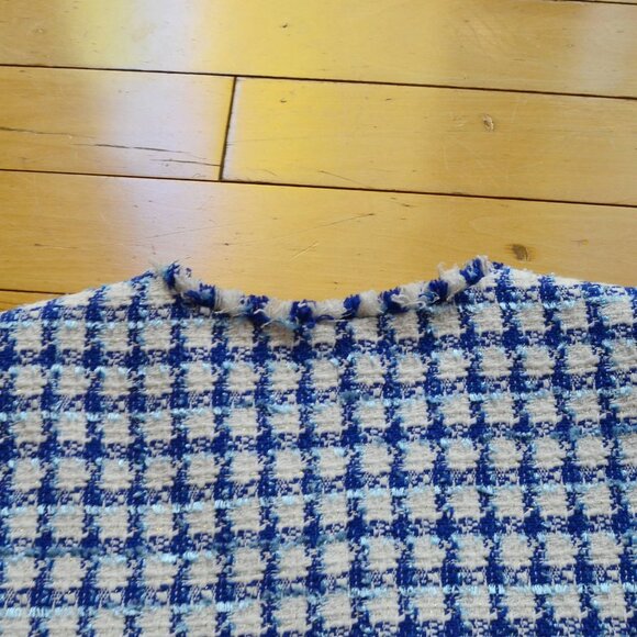 Ann Taylor Women’s Cropped Fringe Tweed Jacket Blue white Sz 8 office preppy - Picture 11 of 14